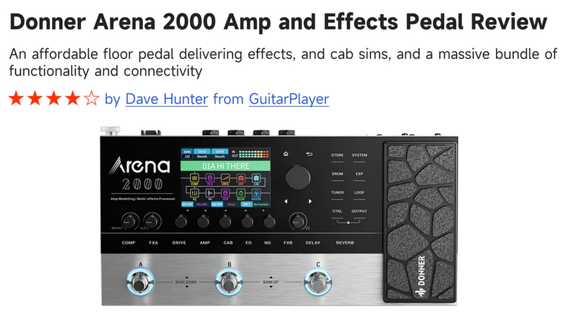 Revisión del pedal de efectos y amplificador Donner Arena 2000 por Dave Hunter de GuitarPlayer