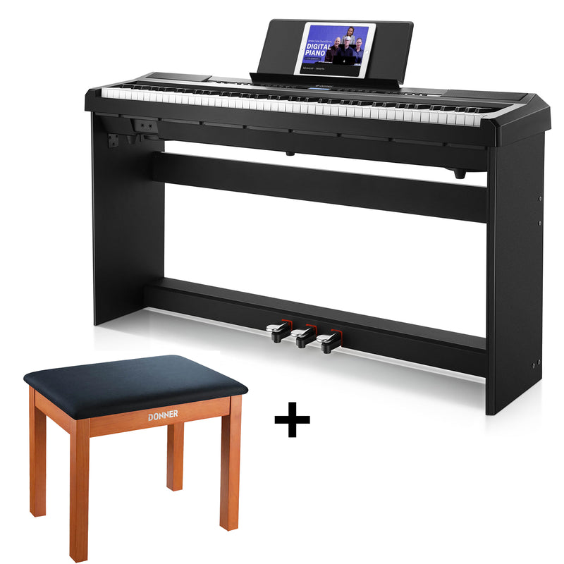 Donner DEP-20 de 88 Teclas Piano Digital Desmontable Pesadas con teclado ponderado y soporte de muebles, 3 pedales donner music mexico