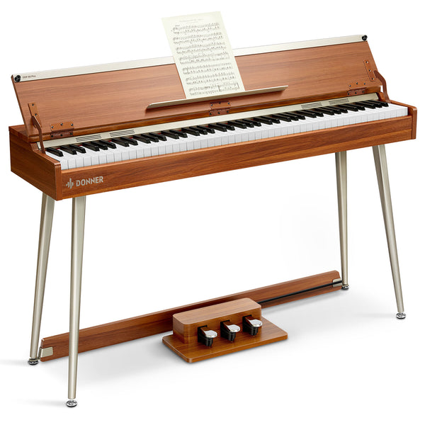 Donner DDP-80 PLUS Piano vertical digital de madera contrapesado de 88 teclas con tapa de 3 pedales