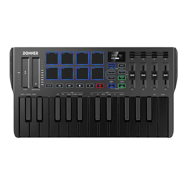 Donner DMK-25 PRO Controlador MIDI con Touch Bar Personalizada, Software de Producción Musical Gratis/40 Cursos Gratis, Negro