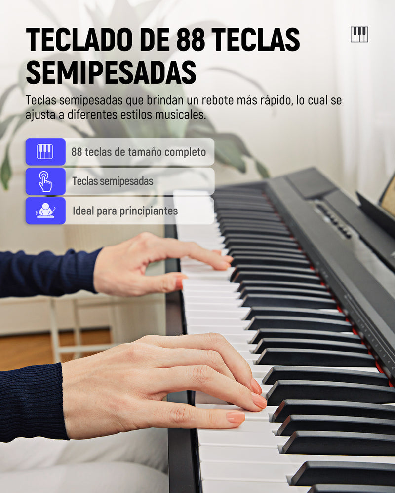Donner DEP-10 Piano Digital Portátil de 88 Teclas Semipesadas con Stand