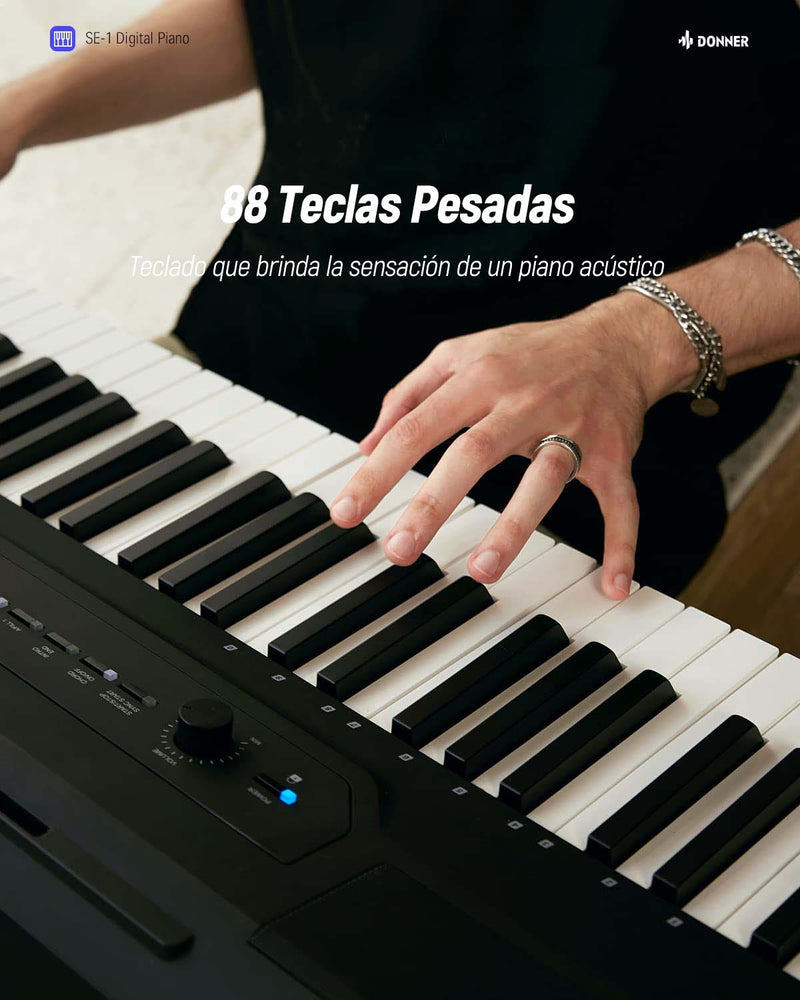 Donner SE-1 Piano Digital Profesional de 88 teclas pesadas, liviano y portátil, Pedal y auriculares gratuitos