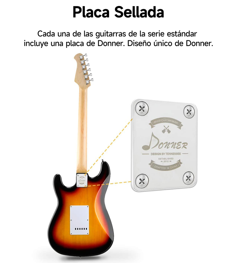 Donner DST-100 Guitarra Eléctrica Tamaño Completo con Amplificador/Bolsa/Afinador Digital/Capo/Tahalí/Cuerdas/Cable/Púas donner music mexico