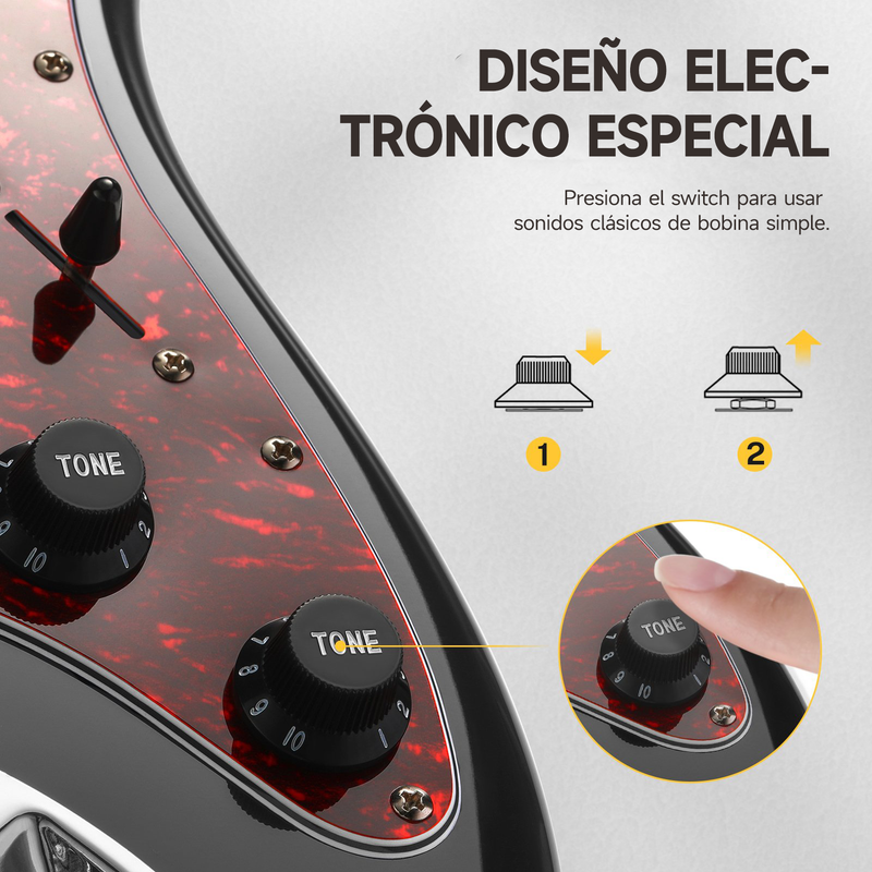 Donner DST-200 Designer Series Kit de Guitarra Eléctrica de Tamaño Completo para Principiantes, Pastillas HSS/Estuche/Tahalí/Cable