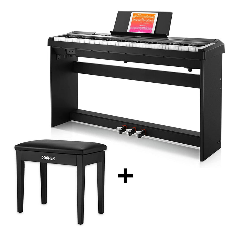 Donner DEP-10 Piano Digital Portátil de 88 Teclas Semipesadas con Stand