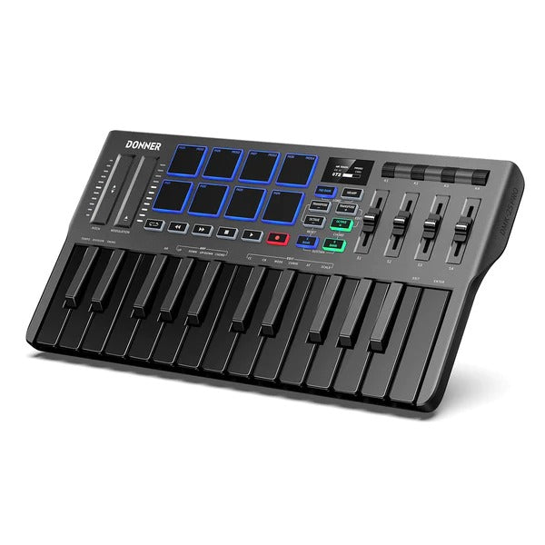 Donner DMK-25 PRO Controlador MIDI con Touch Bar Personalizada, Software de Producción Musical Gratis/40 Cursos Gratis, Negro