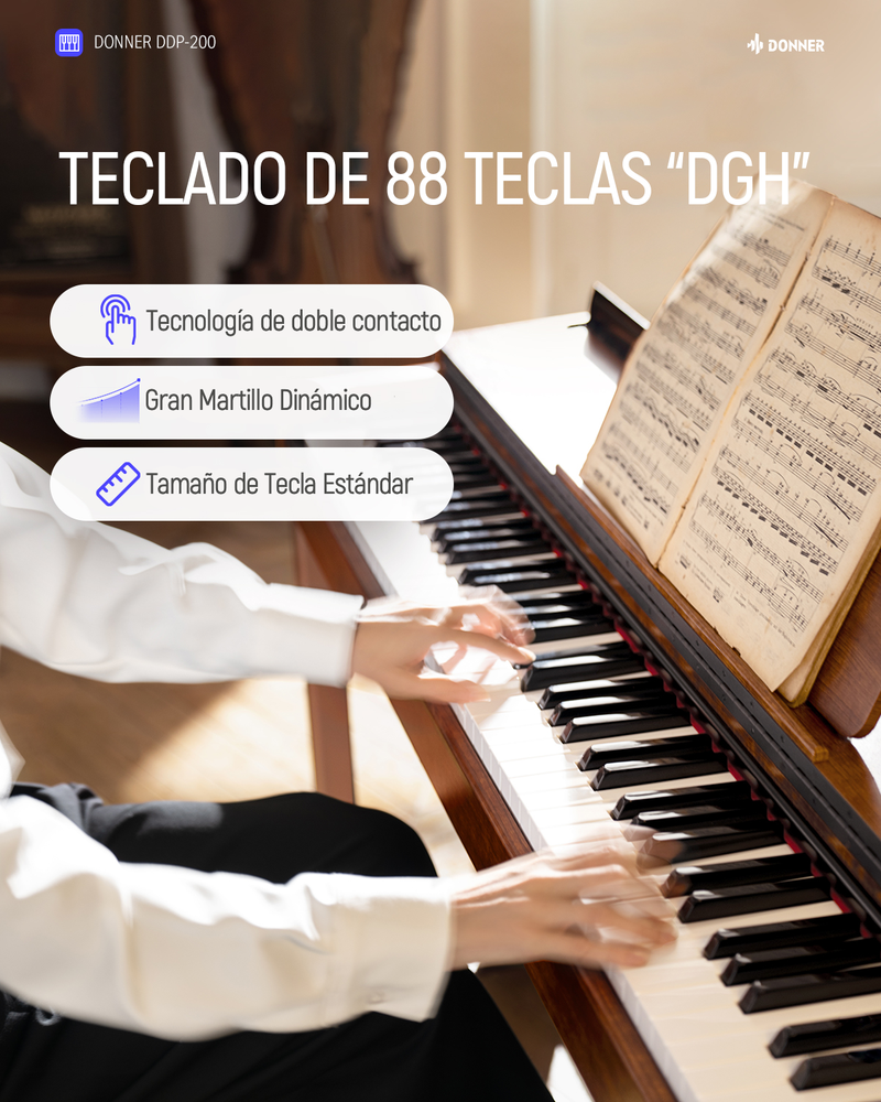 Donner DDP-200 Piano Vertical Digital de 88 Teclas Pesadas